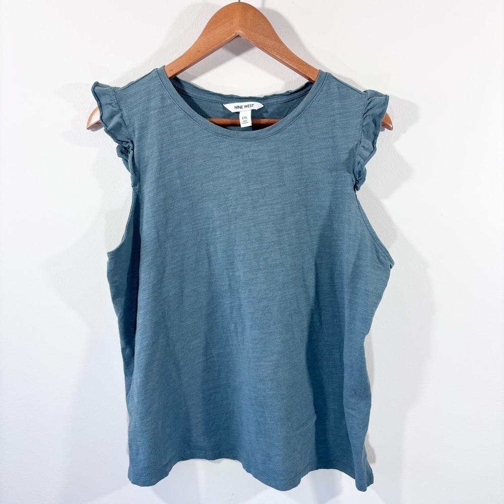 Nine West green gray shirt with ruffle detail